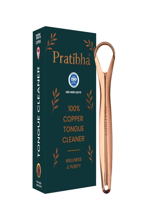 PRATIBHA منظف اللسان براتيبها على شكل ملعقة | مكشطة لسان نحاسية لتنظيف الفم، وانتعاش النفس، ونظافة الفم، وإزالة البكتيريا | صحي وسهل الاستخدام للبالغين والأطفال (عبوة من قطعة واحدة) - Image 1